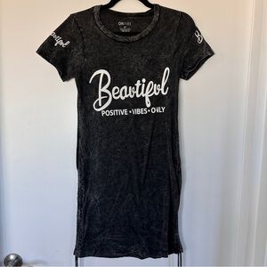 On Fire Charcoal Mini Dress with White Text